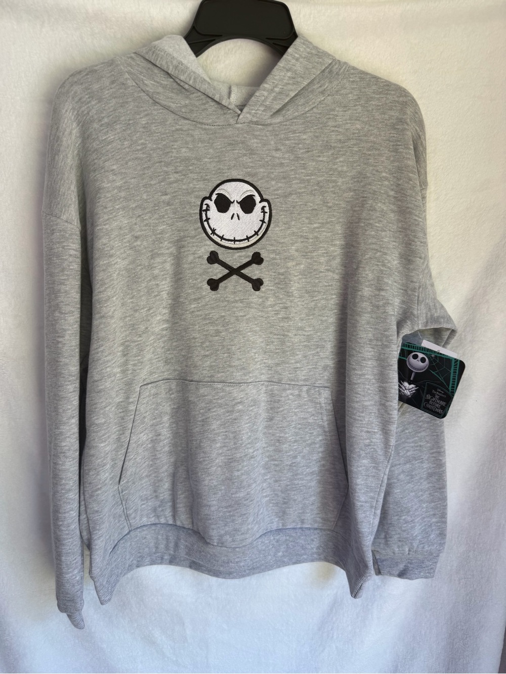 Men's Gray Hooded Pullover Shirt with Skull Emblem